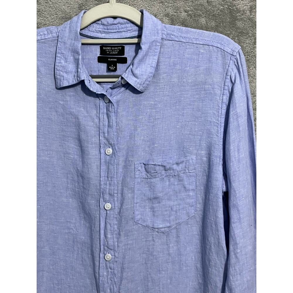 Baird McNutt for J.Crew Irish Linen Shirt Size 6 Blue Preppy Minimalist Office - Picture 2 of 6